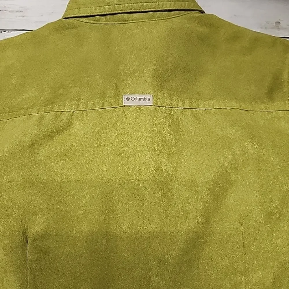 Columbia XCO Pistachio Green Faux Suede Pearl Snap Long Sleeve Shirt Women's M